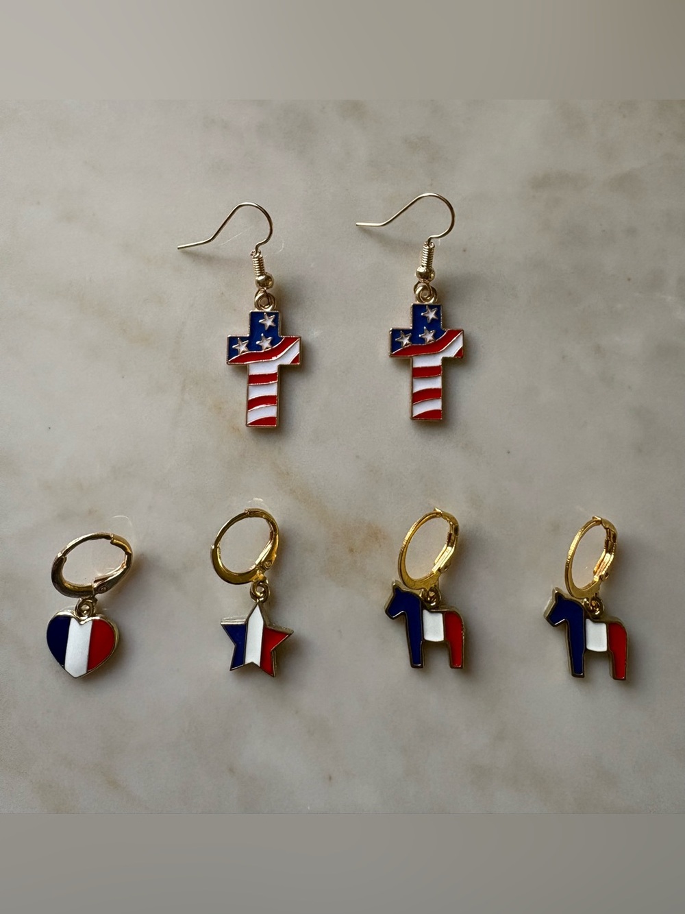 Patriotic Independence Day Cross Horse Star Heart bundle Earrings-Red White Blue